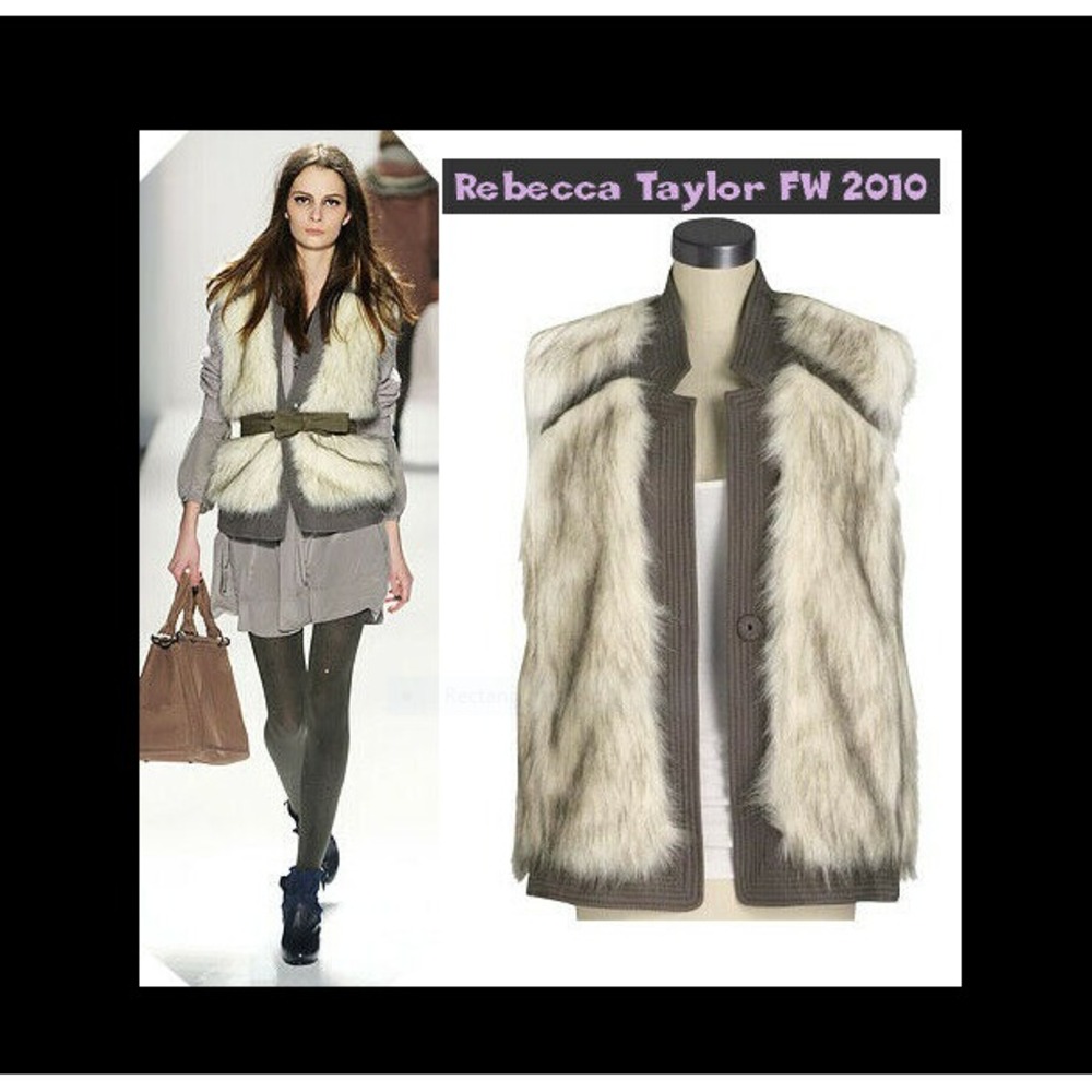 Rebecca Taylor Runway Style Ivory Gray Faux Fur Vest Floral Lined Sz S $395